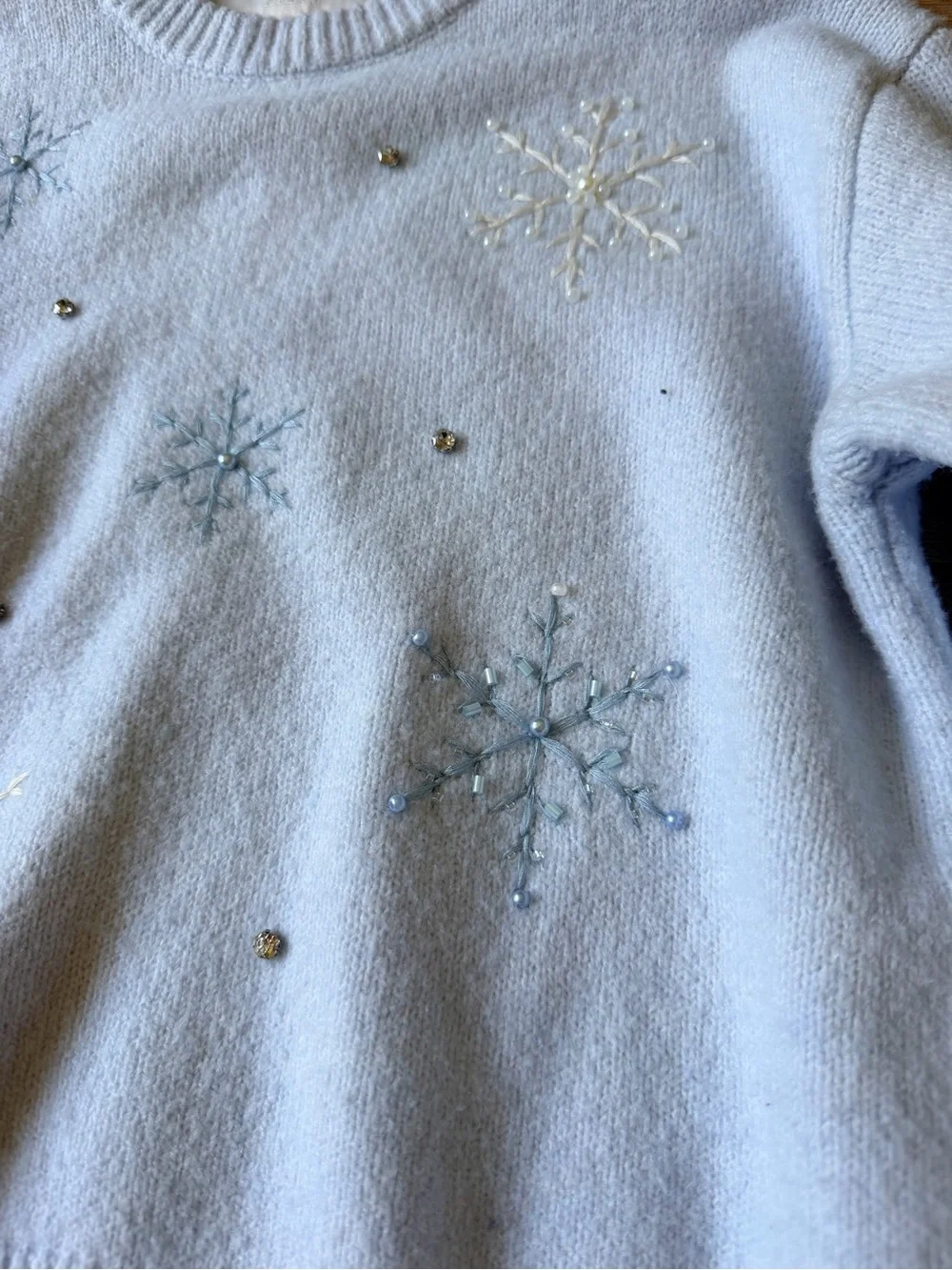Zara Powder Blue Snowflake Crewneck Sweater